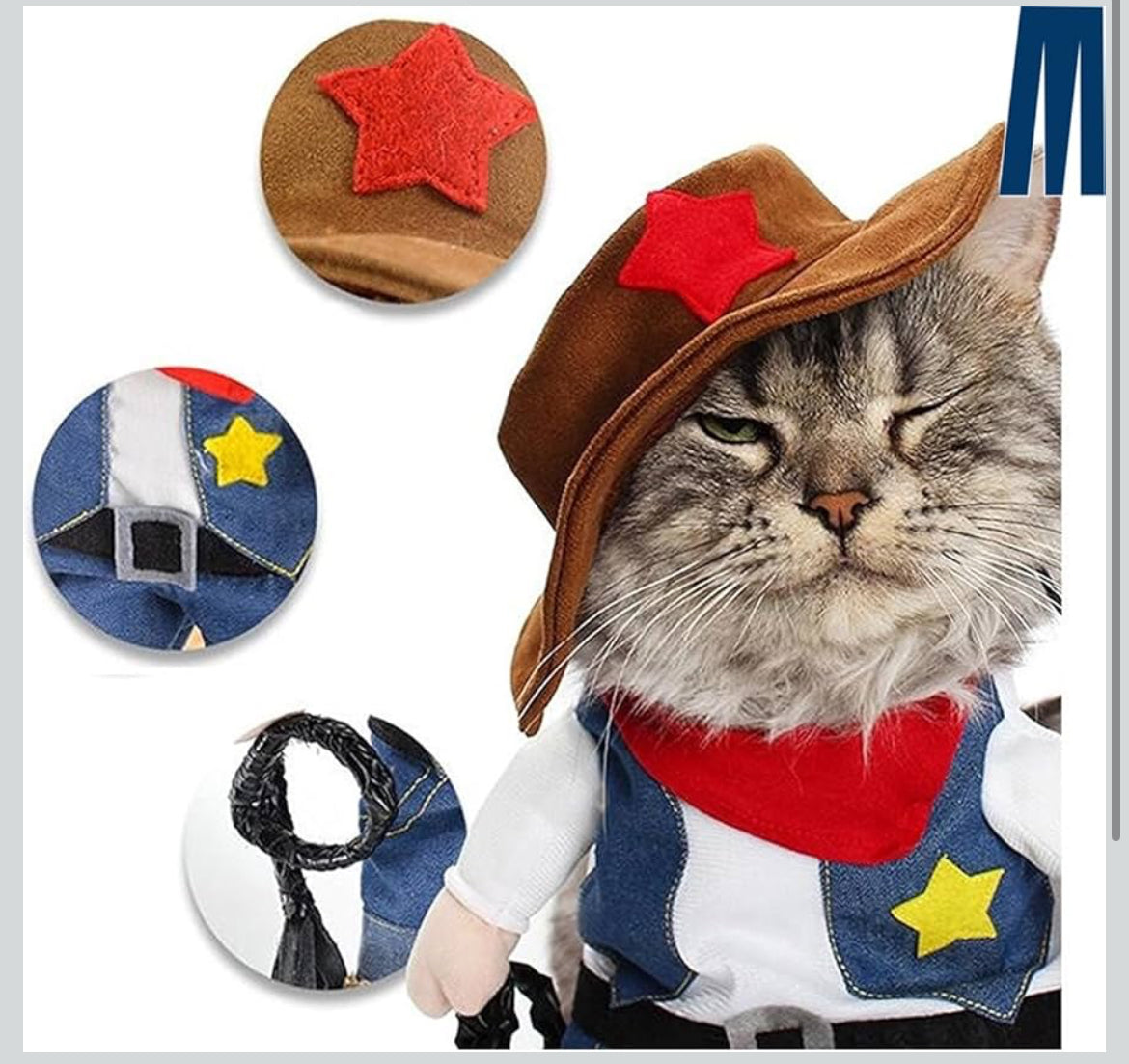 Cowboy Uniform Dog Cat Costume - Funny Pet Cowboy Outfit Clothing with Hat for Halloween Christmas Birthday Special Events Costumes for Kittens and Puppies- ( XS to L size)