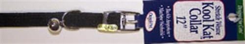 Kool Kat Elastic Cat Safety Collar with Bell, Black, 12"