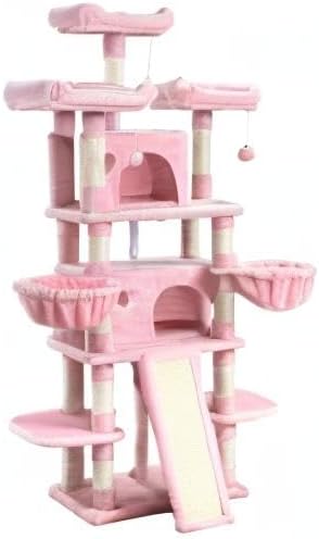SHA CERLIN 68 Inches Multi-Level Large Cat Tree for Large Kitties/Big Cat Tower with Condo/Cozy Plush Pussycat Perches/Sisal Scratching Posts and Hammocks/Activity Center/Pink