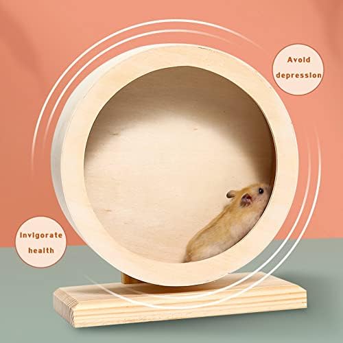 antiai Hamster Wooden Silent Wheel, 9.8 Inch Small Animal Exercise Wheel Accessories, Quiet Spinner Hamster Running Wheels Prevent Depression Toys for Hamsters, Gerbils, Mice and Other Small Pets(L)