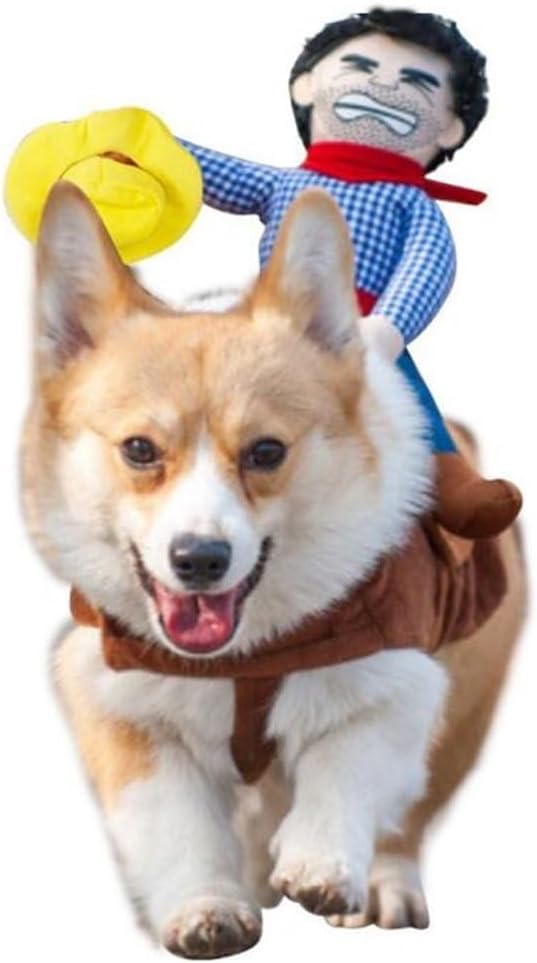 Deluxe Cowboy Rider Pet Costume - Funny Dog Halloween Outfit with Doll and Hat, Adjustable Knight Style Costume for Labs, German Shepherds, and Golden Retrievers, and More (XS to L))