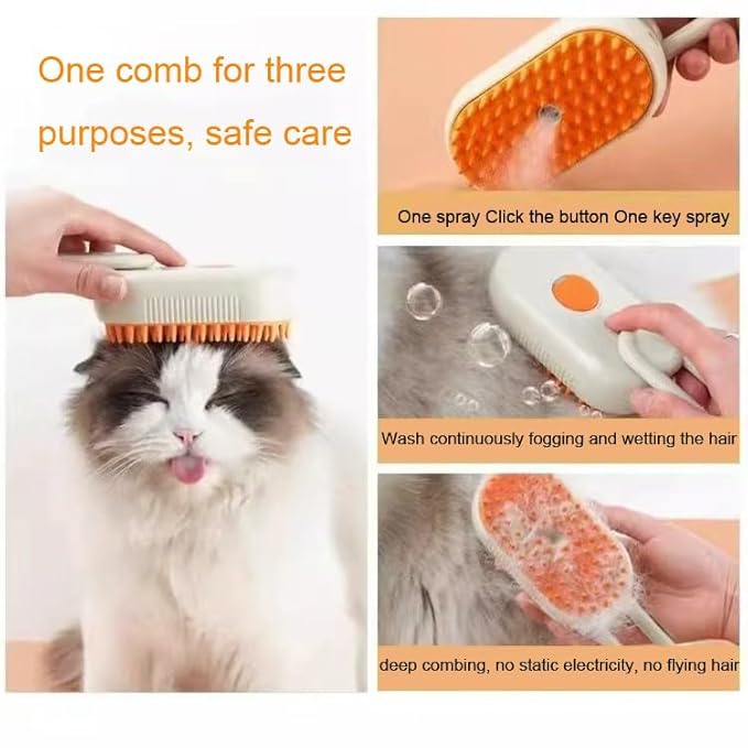4-in-1 Cat Steam Brush Cat and Dog Anti-Static steam Brush with Spray for Massaging,cleaning,Shedding,Grooming,New Rechargeable Pet Grooming Brushes(cream khaki)