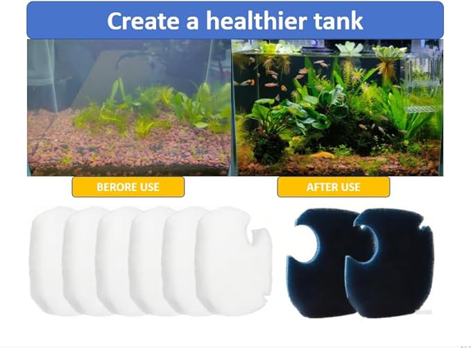 Compa tible with AMOSIJOY 172/225/265 GPH Tank Filters, 6 Pack of White Fine Filter Pads + 2 Coarse Sponge Inserts for PondForse Aquarium Filters (8 Pads Total)
