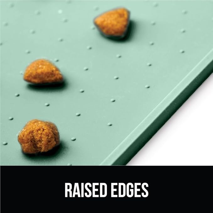 GORILLA GRIP 100% Waterproof Raised Edge BPA Free Silicone Pet Feeding Mat, Dog Cat Food Mats Contain Spills Protects Floors, Placemats for Cats and Dogs Water Bowl, Pets Accessories 28x18 Mint