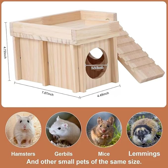 Hamster House Multi Chamber Wooden Hamster Maze Tunnel with Ladder Gerbil Hideout Castle Small Animal House Hut Habitats Cage Accessories for Hamster Rat Gerbils and Other Small Pets