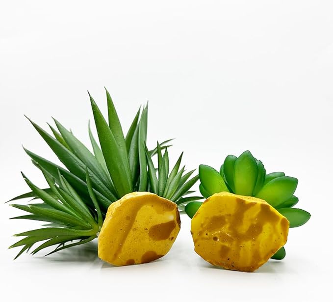 Smoothedo-Pets Reptile Artificial Plants Succulent Terrarium Decor Desert Plant Lizard Bearded Dragon Chameleon Gecko Snake Amphibian Habitat Hideout Turtle Tank Accessories (Green-2pcs-Set)