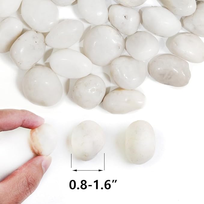 HappyFiller Natural Decorative White Pebbles Polished Rocks Stones for Aquarium Gravel,Fish Turtle Tank,Outdoor Indoor Succulents Plants Top Dressing,Graden Landscaping,10 LB