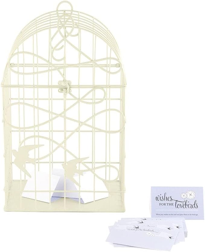 WEDDINGSTAR Ivory Modern Decorative Birdcage Wishing Well with Birds in Flight, 10" x 8" x 16 3/8" Tall (9117-79)