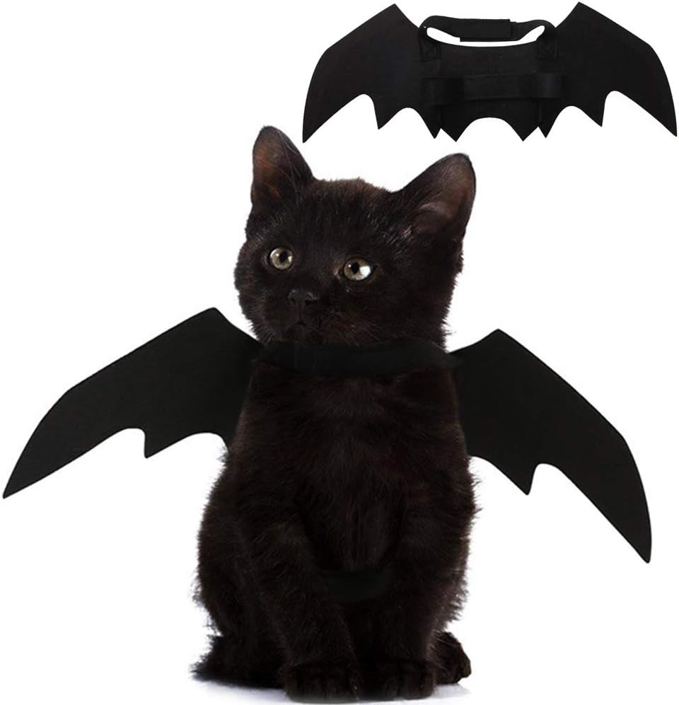 Pet Cat Bat Wings for Halloween Party Decoration, Puppy Collar Leads Cosplay Bat Costume,Cute Puppy Cat Dress Up Accessories(Black, Pink, Purple, Yellow)