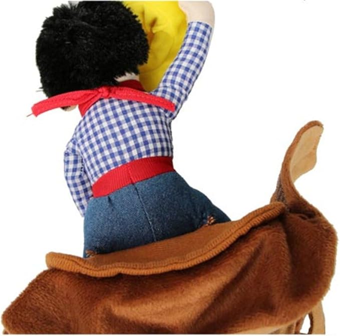 Deluxe Cowboy Rider Pet Costume - Funny Dog Halloween Outfit with Doll and Hat, Adjustable Knight Style Costume for Labs, German Shepherds, and Golden Retrievers, and More (XS to L))