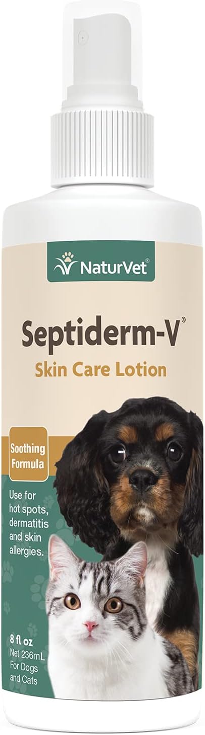 NaturVet Green Tree Septiderm-V Skin Care Lotion for Dogs & Cats – Pet Health Supplement for Dermatitis, Dog Skin Allergies, Itching, Hot Spots, Cat Rashes – Pet Lotion, Grooming Aid – 8 Oz.