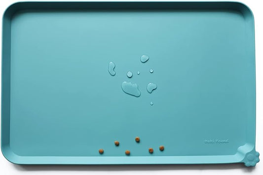 Hoki Found L Silicone Pet Food Mats Tray - Non Slip Pet Dog Cat Bowl Mats Placemat - Dog Pet Cat Feeding Mat - Waterproof Dog Cat Food Mats -Pet Water Mats for Carpet -Glacier
