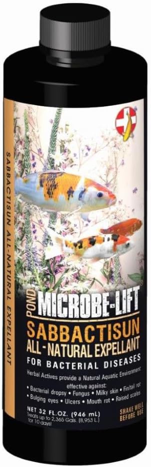 MICROBE-LIFT Sabbactisun Disease Treatment for Ponds and Outdoor Water Gardens, Disease Expellant for Pond Fish, 32 Fl Oz