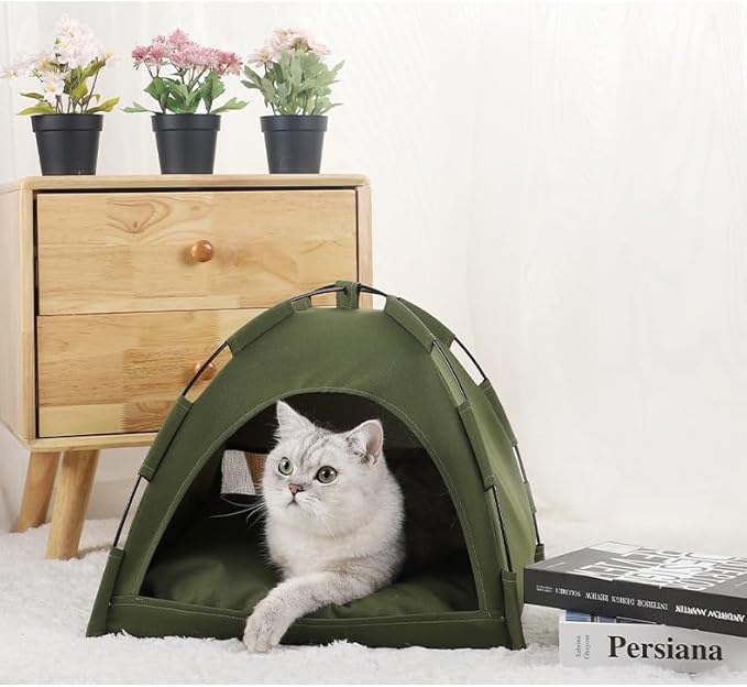 Cat Tent – Lightweight & Breathable Waterproof Shelter Designed for Indoor/Outdoor Adventures, Giving Your pet Safe Outdoor Exploration Joy. (Olive Drab, 19.7×19.7in)
