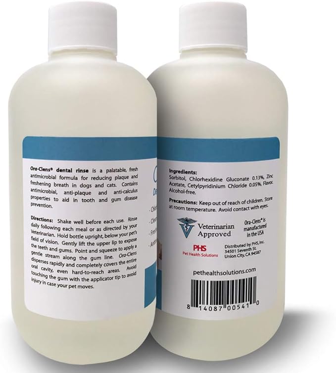 Ora-Clens Dental Rinse for Dogs & Cats - Cleans Teeth, Freshens Breath - Antimicrobial - 8 fl oz