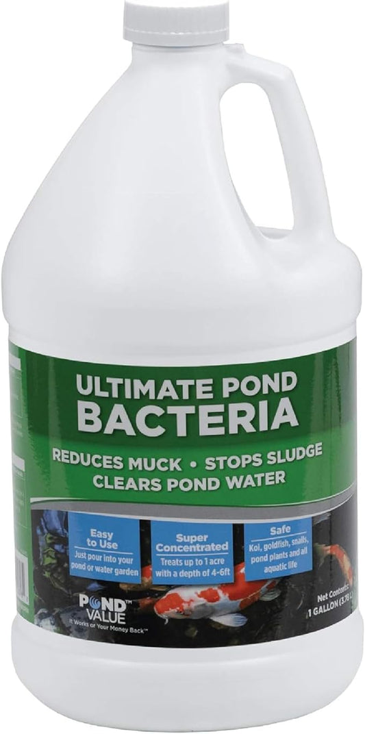 Ultimate Pond Bacteria, Outdoor Pond & Lake Natural Beneficial Bacteria Treatment, Aquatic Odor Reducer & Sludge Digester, Fish, Plant, & Livestock Safe, Easy Dosing Liquid, 1 Gallon Bottle