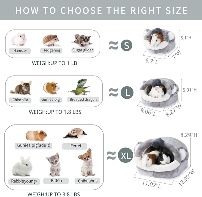 JanYoo Warm Bunny Bed for Rabbits Outdoor Cage Hideout Hut Tent Cave Tunnel Cute House Cotton Washable Winter Gray XLarge