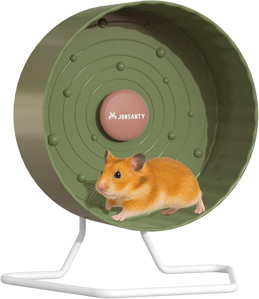 9.5" Silent Hamster Wheel, Exercise, Release Stress, Relieve Anxiety, Adjustable Height Stand, for Syrian Dwarf Hamster, Gerbil, Mice, Small Medium Sized Pets, Green