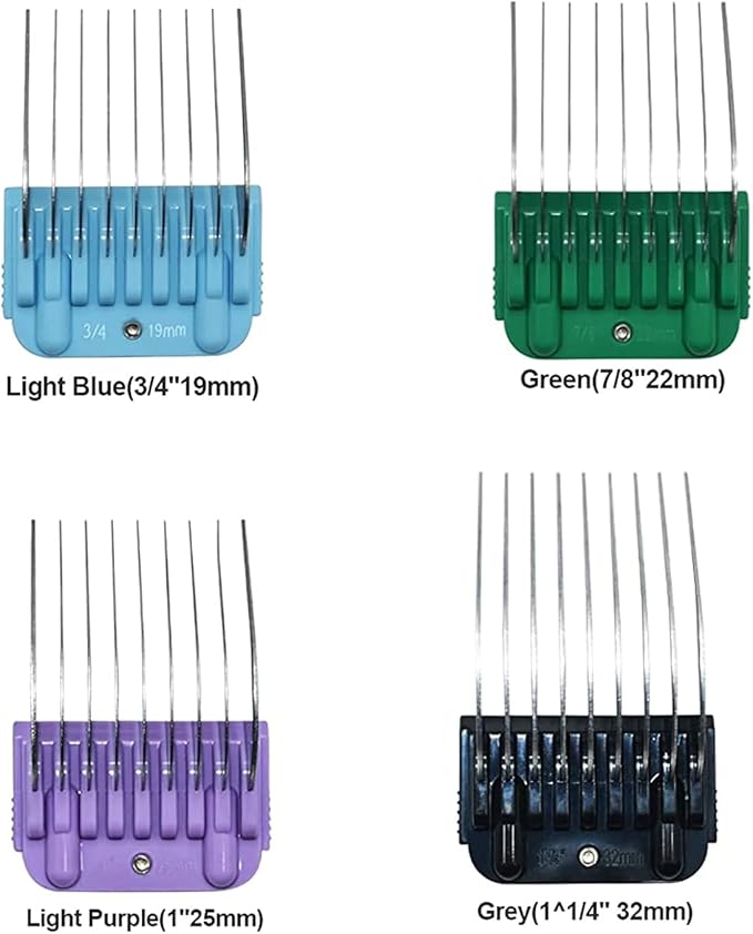 Professional Animal Stainless Steel 4 Color Guide Comb Set Compatible with andis Oster A5 wahl km10 10#/15#/30# Detachable Blade,Cutting Length 19mm-32mm