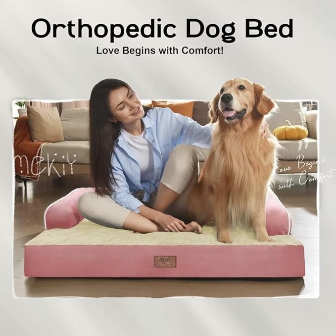 Dog Bed Medium Size Dog-Orthopedic Waterproof Bed for Dogs,Foam Couch Sofa with Washable Removable Cover & Non-Slip Bottom-Pink