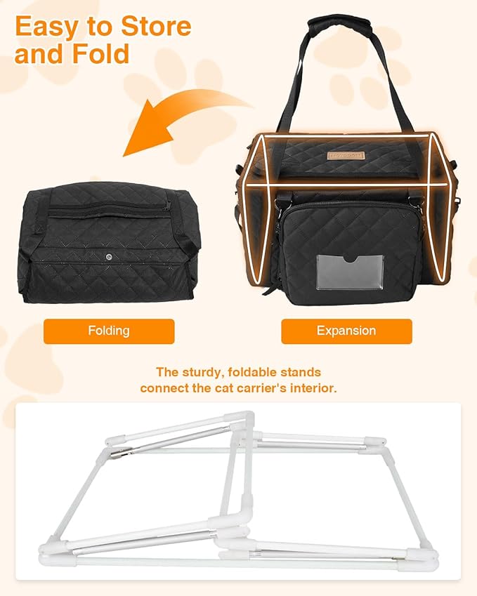 PETUX Small Cat Carrier - Pet Carrier Airline Approved for Kitten Under 10 lb - Escape-Proof, Foldable & Portable Cat Carriers for Travel, Vet Visits with Removable Bag, Safety Buckle & Leash - Grey