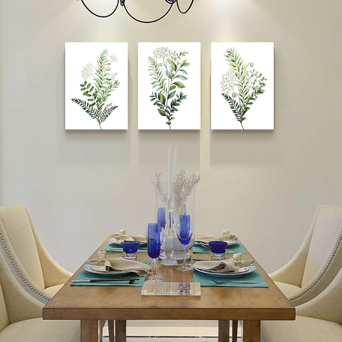 Canvas Wall Art For Living Room Large Size Wall Decorations For Kitchen Office Wall Decor Framed Canvas Print Poster Wall Painting Bedroom Green Leaves Wall Pictures Home Decor 20"X 28" 3 Piece