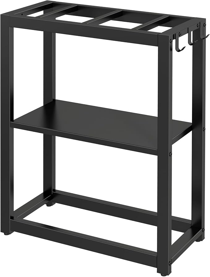10-20 Gallon Fish Tank Stand with Storage Shelf, Aquarium Stand Measuring 24.8" W x 9.5" D x 30.1" H with Hooks,Heavy Duty Metal Turtle Reptile Tank Stand, Easy Assemble