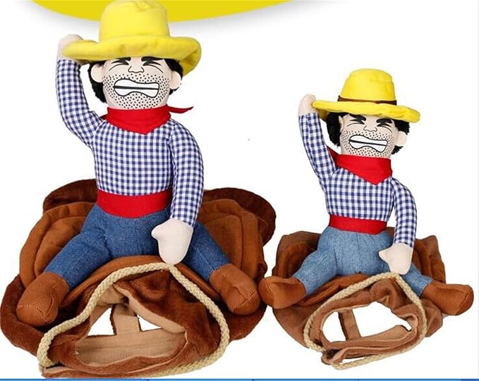 Deluxe Cowboy Rider Pet Costume - Funny Dog Halloween Outfit with Doll and Hat, Adjustable Knight Style Costume for Labs, German Shepherds, and Golden Retrievers, and More (XS to L))