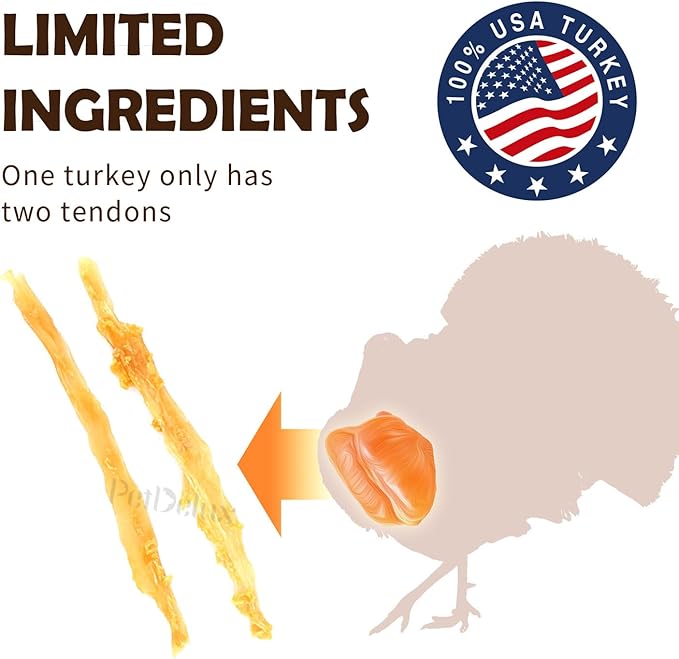 iPaw Turkey Tendons for Dogs, 100% Turkey and US Sourced Raw Material, Hypoallergenic, All Natural Human Grade Puppy Chew, Rawhide Alternative Dog Treats, 5 Unit/Pack Strip