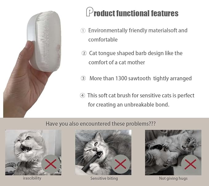 SoarExcelleryy Soft Fur Cat Brush - Over 1000 gentle cat tongue brushes with prickly serrations, suitable for sensitive cats - comfortable, lightweight, gentle, perfect for enhancing intimacy (Orange)