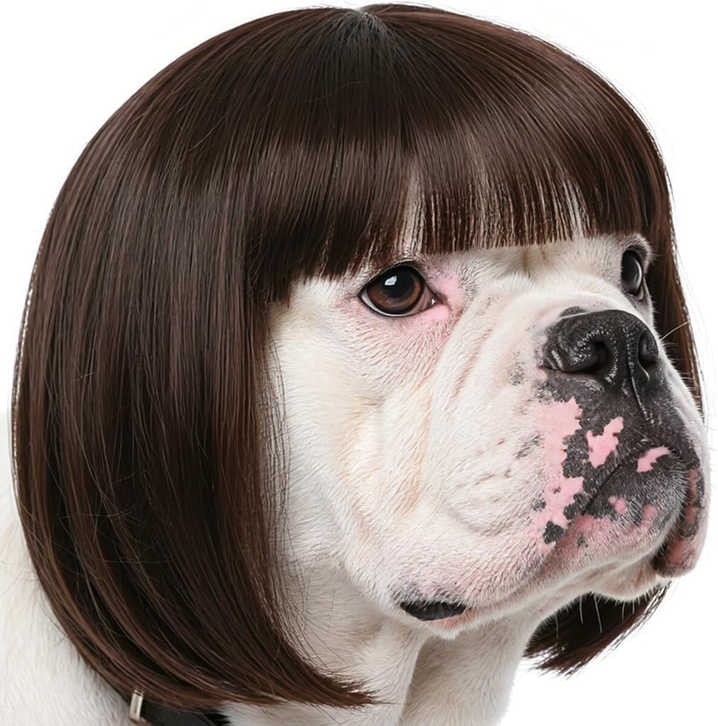 Funny Dog Wig for Small Medium Large Dogs with Adjustable Elastic Bands, Trimmable Pet Costume Cat Cosplay Decoration for Halloween, Christmas, Parties