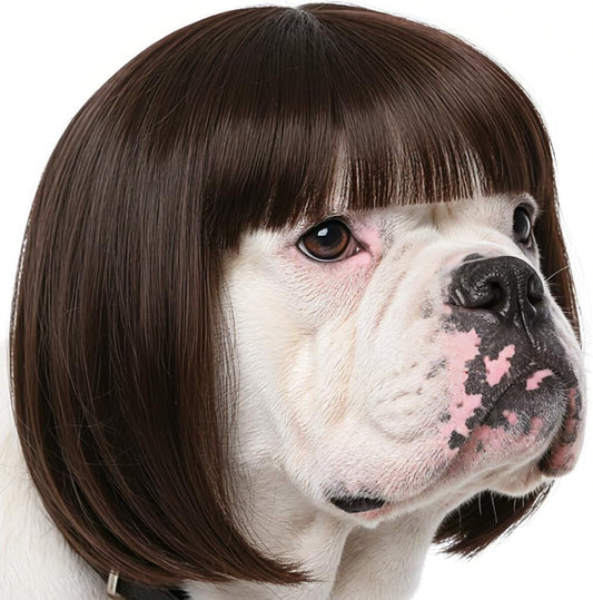 Funny Dog Wig for Small Medium Large Dogs with Adjustable Elastic Bands, Trimmable Pet Costume Cat Cosplay Decoration for Halloween, Christmas, Parties