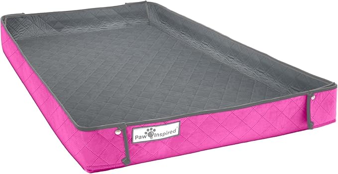 Paw Inspired Critter Box Washable Cage Liner, Reversible Fleece Bedding with Raised Sides for Guinea Pigs and Other Small Animals (C&C 2x3 (14" Grids), Gray/Pink)