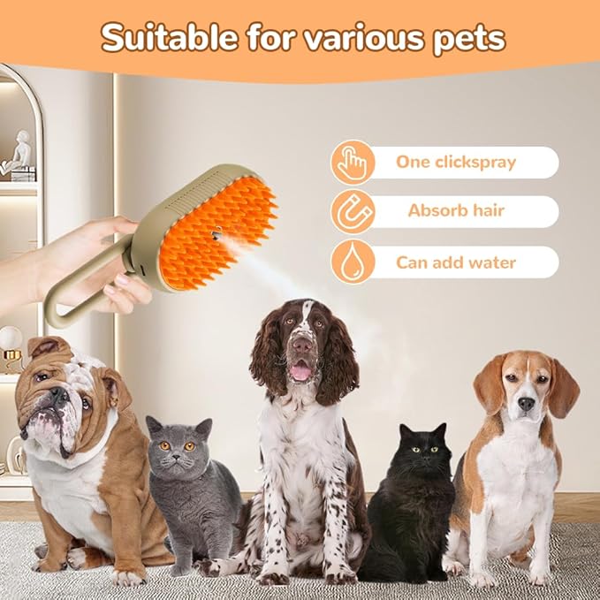 Pet Steam Groomer Brush Electric,2025 Electric Cat Grooming Brush for Massaging and Cleaning Shedding Pets Hair,3 in 1 Pets Steam Brushes Hair Removal Comb for Cats Dogs (WHITE)