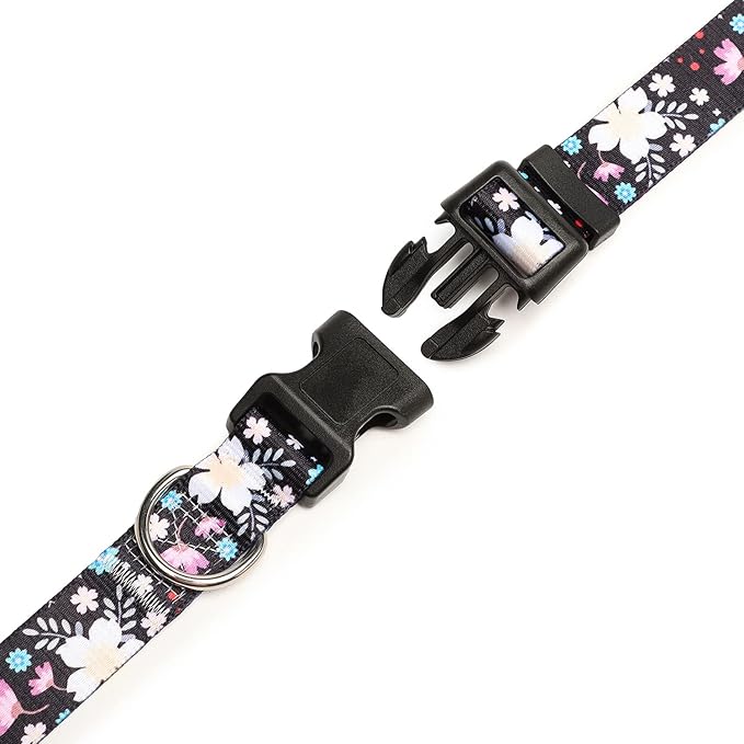 Mercano Adjustable Dog Collar - Special Design Patterns, Soft Nylon Comfortable Sturdy Pet Collar for Small Medium Large Dogs (M, Floral White)