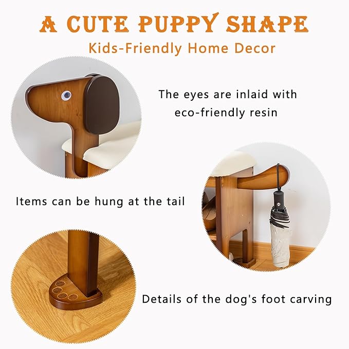 latifolia Puppy Shoe Bench, 2-Tier Solid Wood Entryway Organizer, Cute Pet-Shaped Shoe Bench for Hallway & Living Room,(23.62 inch)