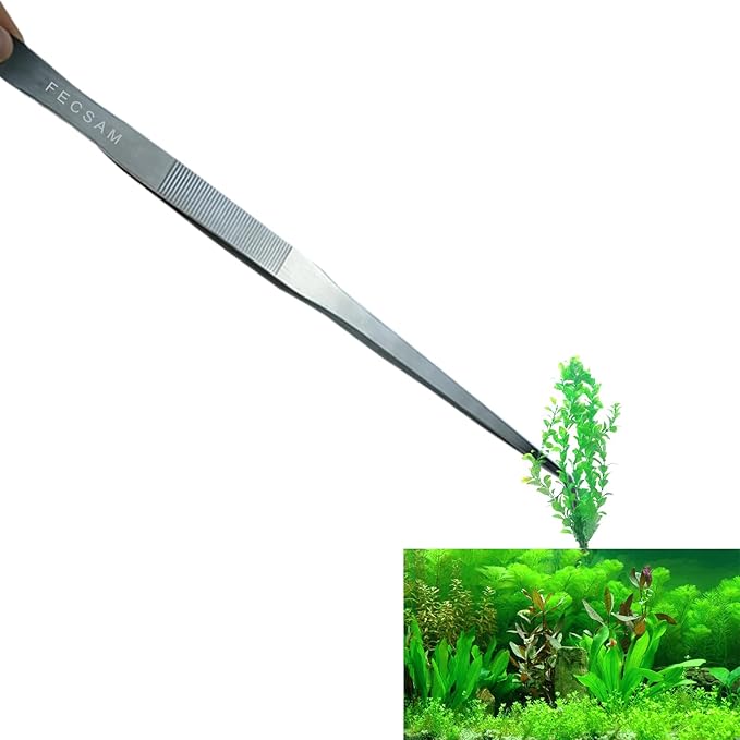 Extra Long Tweezers, Feeding Tongs, 18.9 inch Aquarium Stainless Steel Large Aquascape Tools for Fish Tank, Terrarium,Aquascaping, Reptile Snake (Curved)