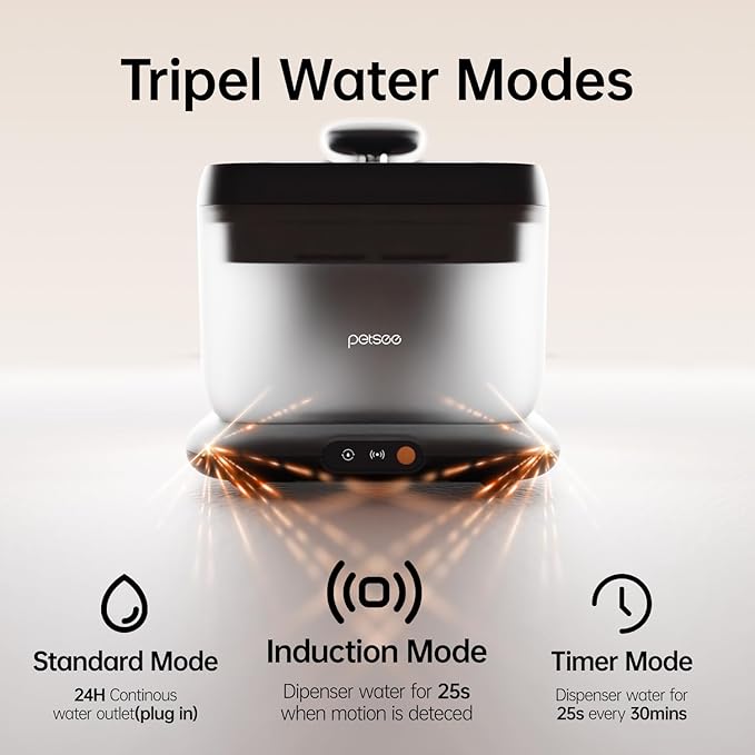 Thermostatic Automatic Pet Water Fountain, Cordless Pet Water Dispenser, Automatic Heating, 4.5L with Stainless Steel Tray for Cats Dogs Multiple Pets Indoor, S7 Plus Grey