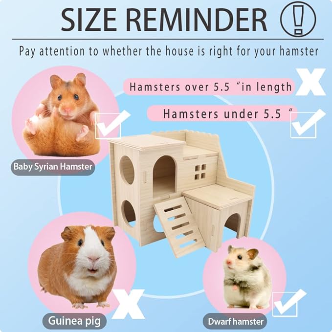 Tiny Hamster Maze Wood House Fun Slide House Double-Decker Hut for Dwarf Gerbil Mouse Mice Rat Small Animals(Only for Small Hamster)