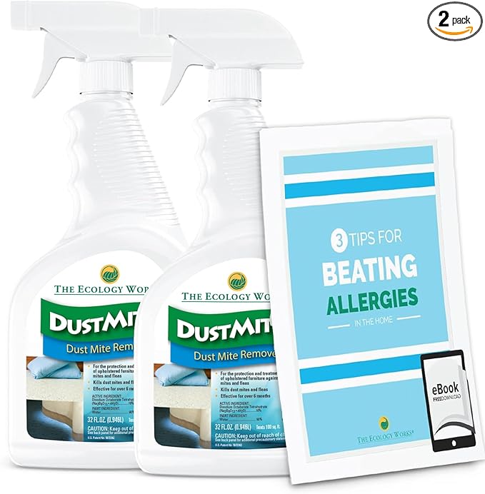DustmiteX Dust Mite Spray - Dust Mites Remover + Flea Killer for Allergy & Asthma Relief for Cleaning in Home, Bed, Pet Bedding, & Furniture, Anti Allergen Dust Mites Killer