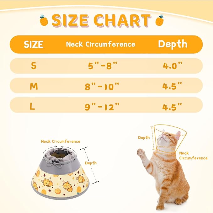 Cat Cone Collar Soft to Stop Licking, Adjustable, Foldable Lightweight Kitten Cones After Surgery Recovery for Cats & Kittens, Cat Cone Alternative (Orange, M)