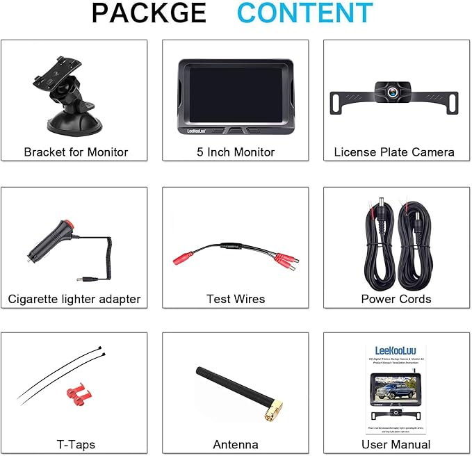 Wireless Backup Camera Ease Install - Color Image HD 1080P 5 Inch Monitor Digital Signal Stable No-Delay Bluetooth Rear View Camera Auto-Switching Night Vision for Truck/Car/Pickup/SUV/Camper - LK2