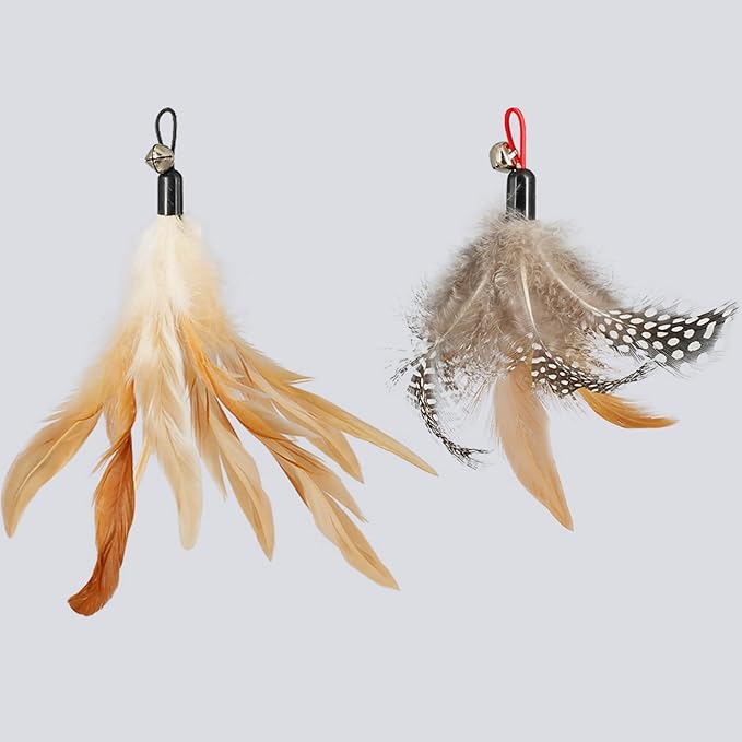 ROSAUI Cat Toy Refill Set – 6 Replacement Attachments for Teaser Wands, Includes 5 Feather Heads & 1 Lifelike Bird, Bell-Equipped, Interactive Accessories for Indoor Cats