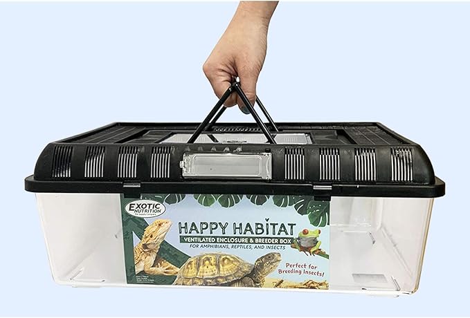 Happy Habitat (Large) - Ventilated Enclosure & Breeder Box - for Live Feeder Insects, Reptiles, Amphibians & Other Small Pets - Durable Plastic Portable Terrarium
