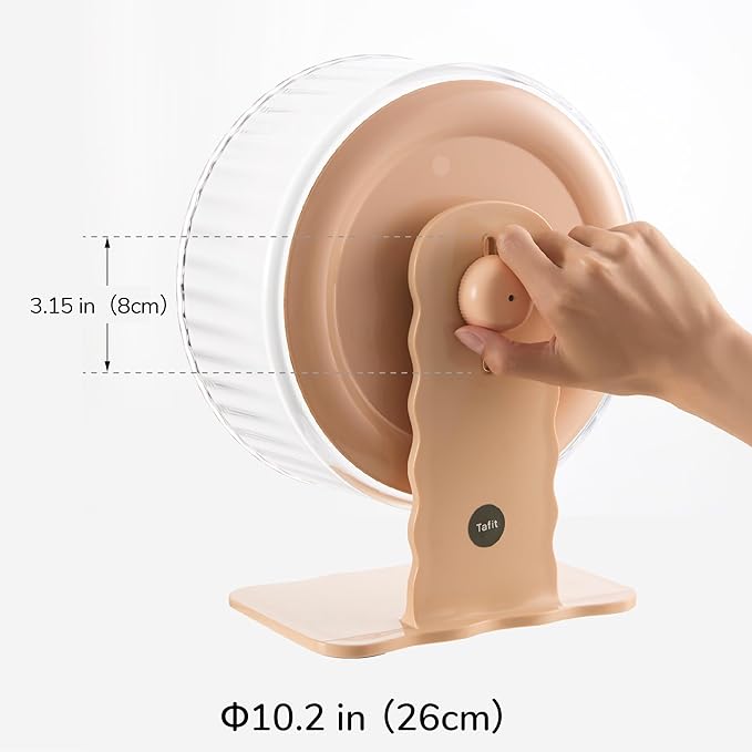 Silent Hamster Wheel 10.5 Inch Dual-Bearings Quiet Running Exercise Wheels with Wood Grain Backboard, Height Adjustable for Syrian Hamsters, Gerbils, Mice, Hedgehog, Lemmings, Warm Brown