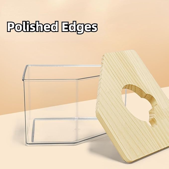 Hamster Sand Bath Box Container, Small Pet Sandbox Lid Design Wooden Sandbox Dust Bath, Transparent Bathroom & Digging Box Acrylic Syrian Hamster Litter Box Small Animal Accessories (D Large)