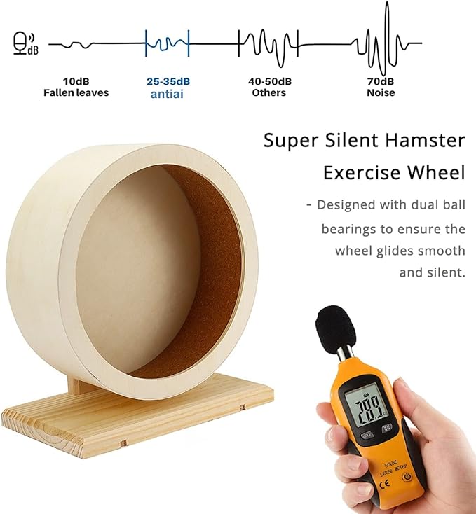 antiai Hamster Wooden Silent Wheel, 9.8 Inch Small Animal Exercise Wheel Accessories, Quiet Spinner Hamster Running Wheels Prevent Depression Toys for Hamsters, Gerbils, Mice and Other Small Pets(L)