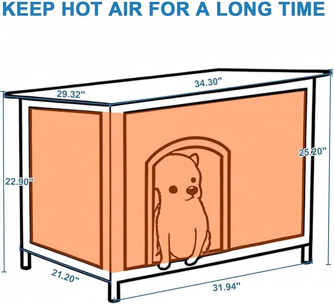 Dog House Outdoor Insulated 34.3" L Dog Kennel 6 Sides All-Round Foam Winter Weatherproof for Small Medium Dogs with Strong Metal Chew Proof Frame