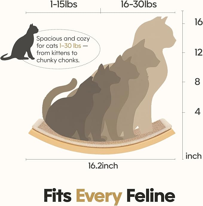 Wood Cat Wall Shelves with Sisal Cats Window Perch, Wall Mounted 4-Piece Cat Climbing Set with Curved Bed, Flat Perch and Sisal-Covered Steps