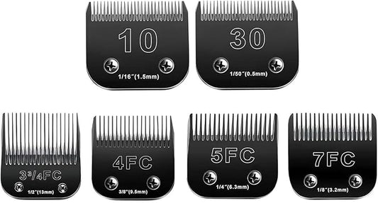 10 Blades Dog Grooming Blades Compatible with Andis/Oster A5/Wahl KM-10 Series Dog Clippers,Detachable Clipper Replacement Blade,Black (6PCS Black-#10+30+3FC+4FC+5FC+7FC)